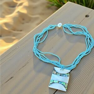 Turquoise and Abalone Shell Necklace 18”